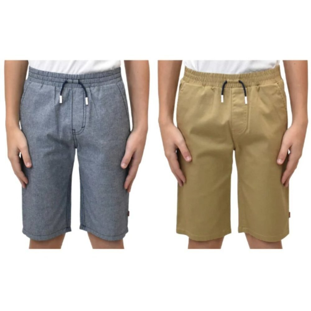 NWT Levi's Men's 2 Pack Slim Fit Pull On  Shorts w/Drawcord. Khaki & Blue. M/8